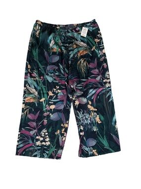 Linea Donatella Floral Wide-Leg Pajama Pants in Teal, Purple, Green